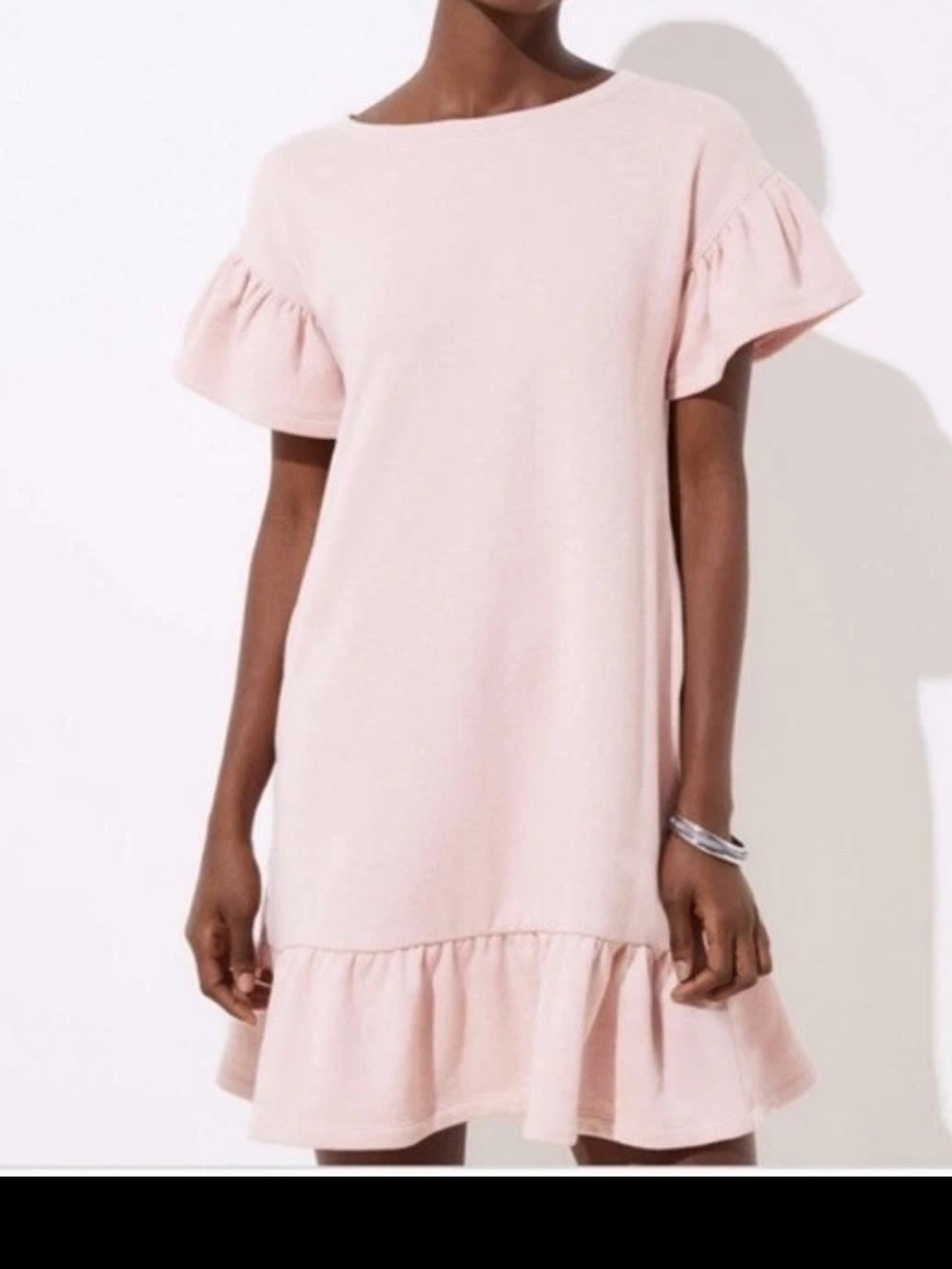 LOFT Pale Pink Ruffle Sleeve Sweatshirt Shift Dress
